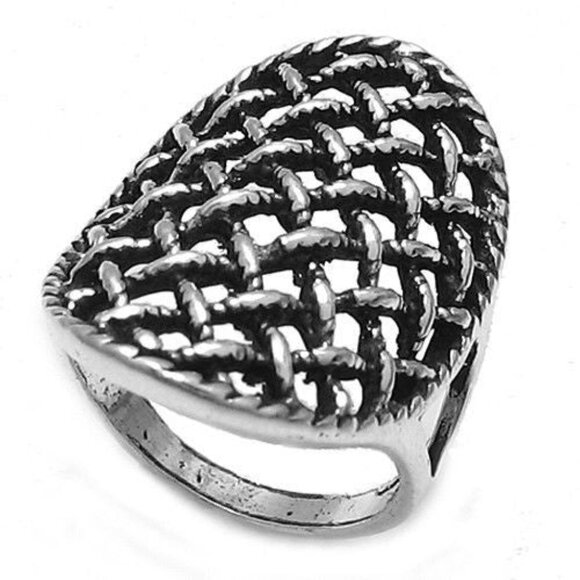 Gorgeous Rhomboid Steel Net Pattern Ring in Sterling Silver. - Picture 1 of 2